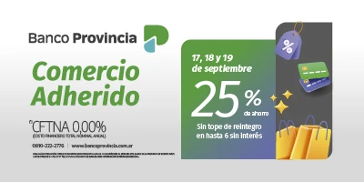 Banco Provincia 17 al 19 de septiembre en TOM